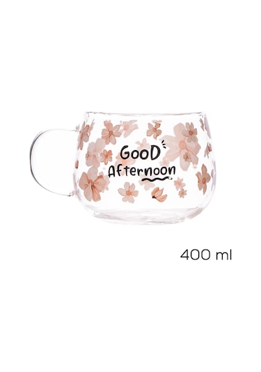 Porsima 2089-1 2li Borosilikat Isıya Ateşe Dayanıklı Cam Kulplu Çay Bardağı Kahve Bardak Kupa Pembe 400 Ml Şeffaf