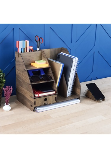 Focus Modest Çekmeceli A4 Evrak Rafı Masaüstü Organizer Ceviz