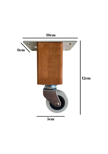 Kale Ahşap 12cm Tekerli Ayak Mobilya Masa Ve Dolap Tekerli Ayağı Frensiz 12cm Ceviz Kayın/gürgen