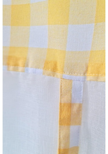 Naturel Potlu Ekose Tül Perde Retro Sarı