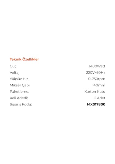 Max Extra MX7800 Boya Ve Harç Karıştırıcı Mikser Makinesi 1400 W