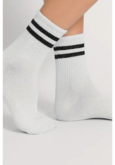 Unisex 5 Çift Premium Kalite Yüksek Pamuklu Kolej Çorap Beyaz