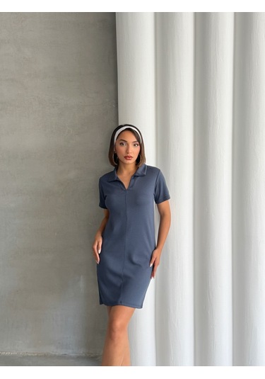 Kadın Polo Yaka Soft Touch Elbise Antrasit