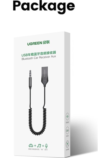 Cbtx Ugreen Araba Bluetooth 5.0 Adaptörü Usb 3.5mm Aux Ses Müzik Kablosuz Alıcı Eller Serbest Adaptörü