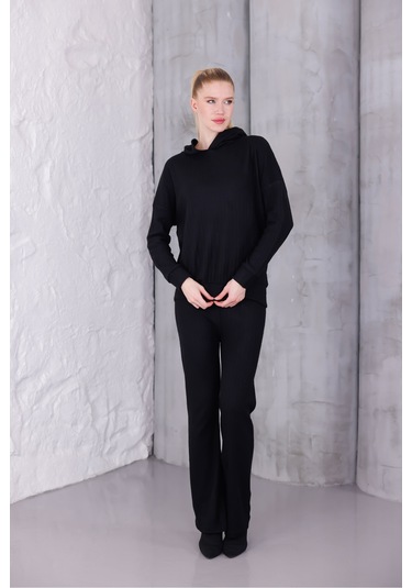 Kadın Oversize Kapüşonlu Takım Siyah