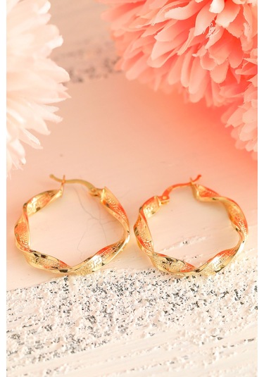 14 Ayar Altın Küpe Grek Desenli Tek Burgu Halka Küpe 3,5 Cm Çapında