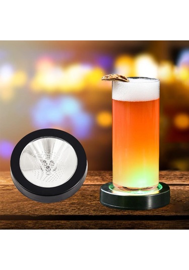 Suntek Işıklı Coaster Kokteyl Şişe Tabanı İçecekler Ev Pil Siyahı Siyah