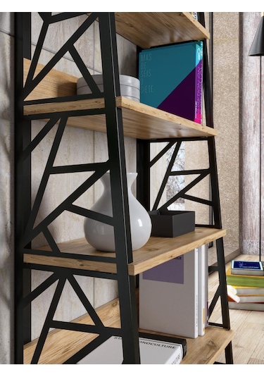 Bessonshome Wood'N Love Albatros 5 Raflı Piramit Metal Kitaplık - Atlantik Ça