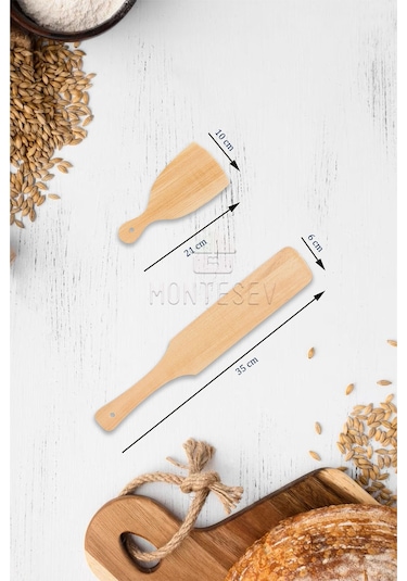 Zambak Serisi Ahşap Hamur Açma Oklavası Merdanesi Kaşık Seti 6 Lı