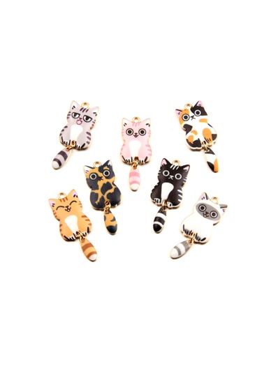 Lemestar Kedi Şekilli Diy Aksesuar Bağlayıcı, Yağ Damlatma Teknolojisi, 7 Renkli Elektroplaj, 16x38mm Pembe Kedi Pendi Pembe