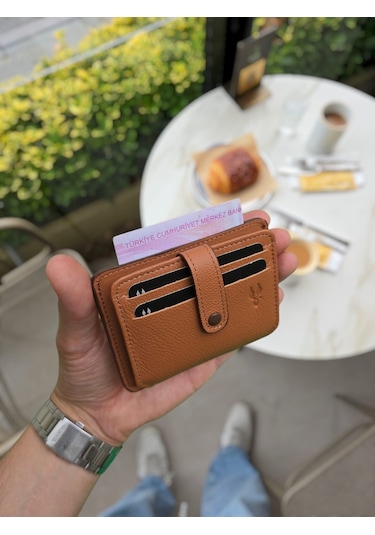 Visso 8600 Hakiki Deri Kartlık Unisex İsme Özel Çanta Kahve Napa