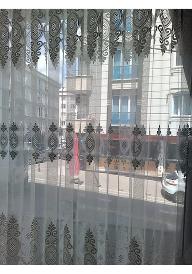 Raporlu, Nakışlı, Kırışma Yapmaz 1/3 Sık Pile Ekru Tül Perde