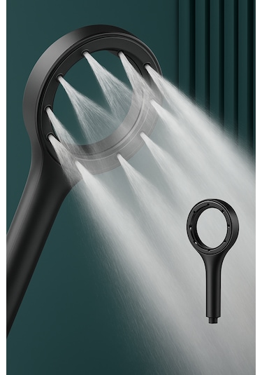 Hendek Su Tasarruflu Siyah Turbo Jet Banyo Duş Başlığı El Duşu Siyah