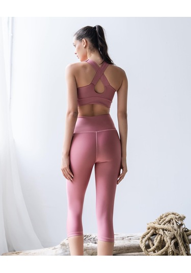 Toparlayıcı Spor Kapri Tayt Gül Rengi Koyu