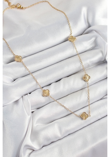 316l Çelik Yonca Model Gold Renk Kadın Kolye - Tj-bko10378 Gümüş