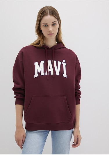 Mavi - Mavi Logo Baskılı Kapüşonlu Bordo Sweatshirt 1600361-85493 Bordo