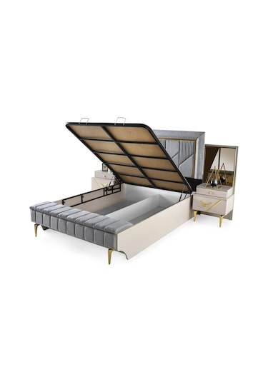 Kosova Bazalı Karyola Ve Başucu-bench'li +2 Adet Komodin 160 x 200 CM