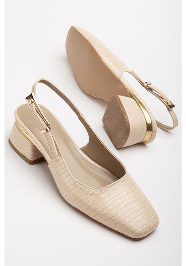 Suins Shoes Suins Christa Model Kadın Orta Topuklu Kroko Ayakkabı Ten
