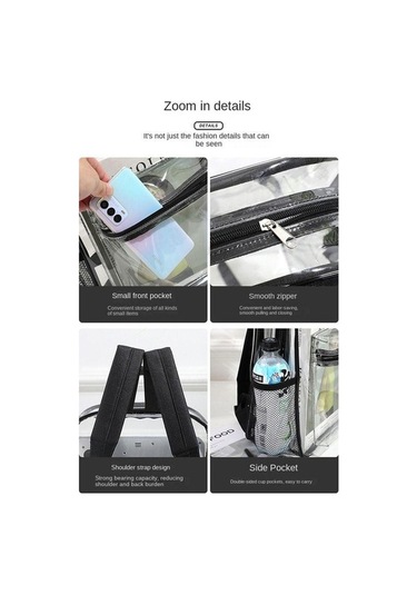 Novahub Büyük Kapasiteli Şeffaf Sırt Çantası Lüks Tasarımcı Görünür Pvc Sırt Çantası Black Siyah Siyah