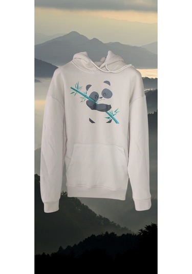 Panda Baskı Tekstil Bambu Panda Sweat Bej