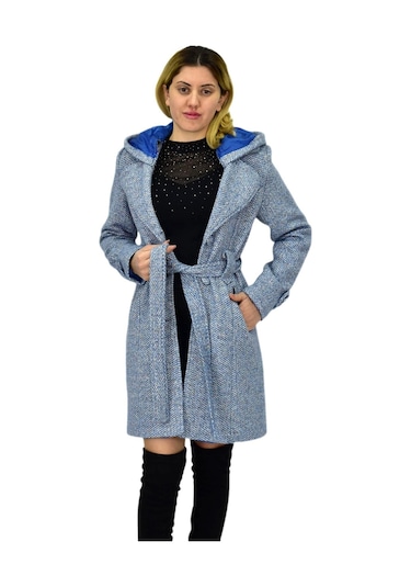 Kadın Pıtırcık Uzun Kaşe Kaban Bgl-st04122 Mavi