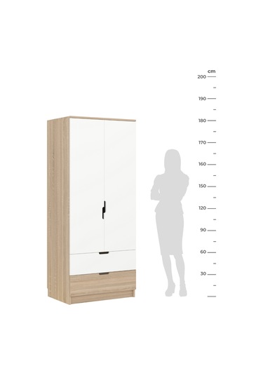 Lento 2 Kapaklı 1 Askılı 2 Çekmeceli Gardırop Beyaz Meşe Beyaz Meşe