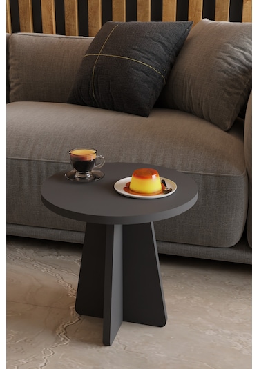 Alpa Ev Mobilya 3 Lü Mantar Zigon Sehpa Seti Modern Yuvarlak Tasarım, Dekoratif İskandinav Stil Antrasit