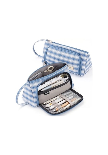 Sevimli Ve Şık Büyük Kapasiteli Okul Kalem Kutusu, Kawaii Tasarımlı Kırtasiye Malzemeleri İçin Kalem Çantası, Renkli Ve Fonksiyonel Kalem Kutuları MAvi