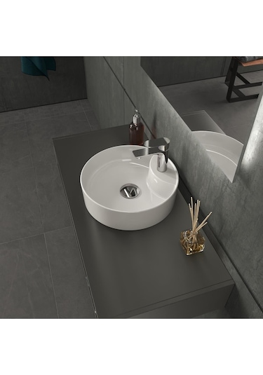 Aqua Bagno "bianzo" Tezgah Üstü Lavabo, Batarya Delikli, 42 Cm Beyaz