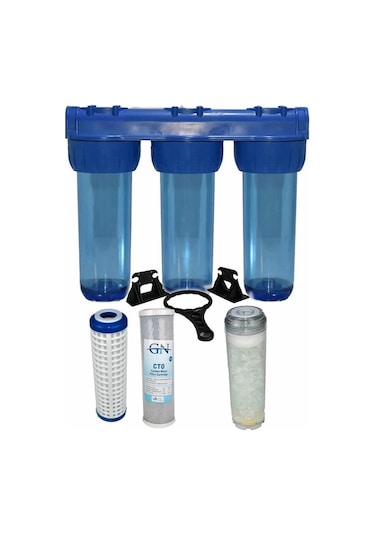 Daire Girişi 3'lü Filtre Seti 10 Inc Silifos Blok Karbon Yıkanabilir Filtre 3/4'' Bağlantılı