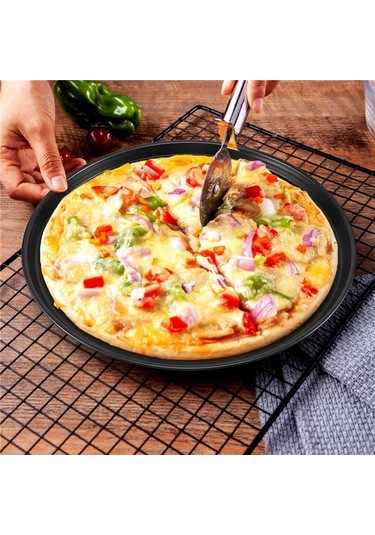 Ulzyvf Yuvarlak Pizza Tepsisi Siyah Karbon Çelik Kalıp Derin Pişirme Kabı Siyah
