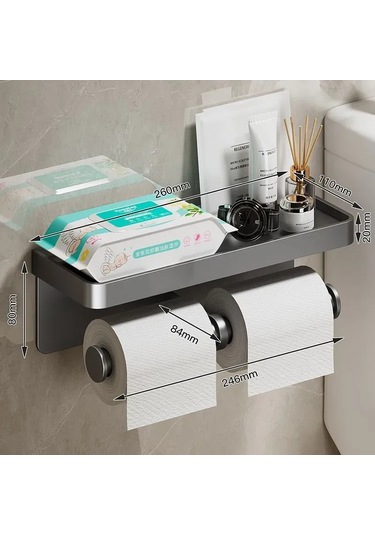 Ruicoo Dayanıklı Alüminyum Tuvalet Kağıdı Askısı - 10 Kg Taşıma Kapasiteli Gri