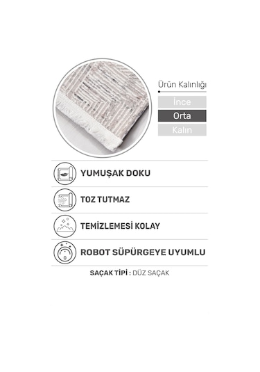 Volora Halı Koleksiyonu Yumuşak Dokulu, Modern İnce Form, Tozumaz Ve Kolay Temizlenebilir Gri - Bej