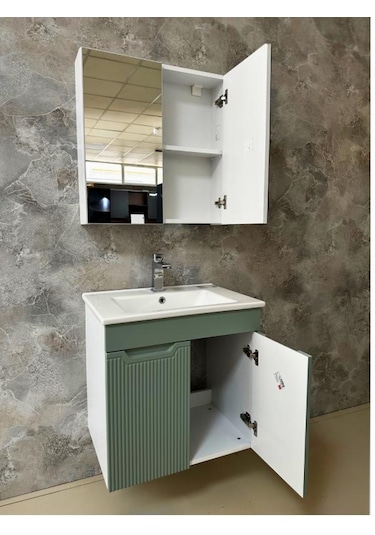 Banyo Dolabı Aynalı Cnc İşlemeli 65 Cm Yeşil