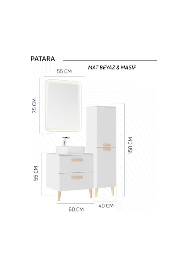 Patara Dikdörgen Led Ayna 55x75cm Mat Beyaz Cam
