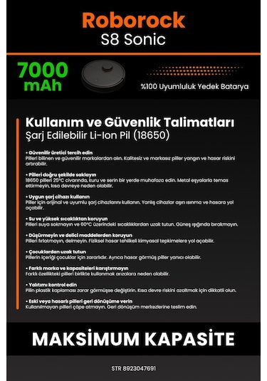 Roborock S8 Sonic Uyumlu Kutusuz 7000 Mah Robot Süpürge Pili