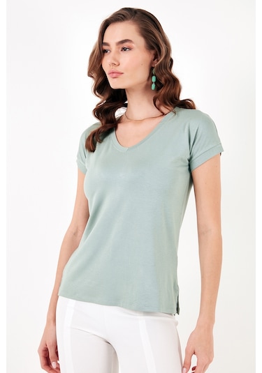 Lela V Yaka Rahat Kesim Yırtmaçlı Bayan Bluz 5862000 Çağla