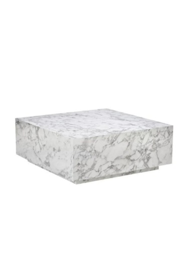 Most Lignum Mermer Görünümlü %100 Mdf Orta Sehpa 80x80 Cm Beyaz