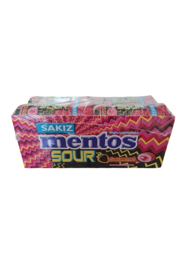 Mentos Sour Çilek Aromalı Şekersiz Ekşi Sakız 12 x 30 G
