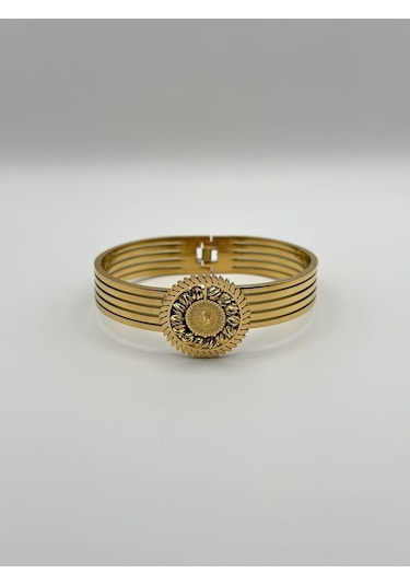 Arnes Jewelry Çelik Çeyrekli Dorikalı Kelepçe Bileklik Ar152nes Gold