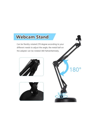 Wezone Yükseltilebilir Dairesel Tabanlı Masa & Web Kamerası Stendi - 1/4 İnç Vida Adaptörü + Telefon Tutucu Siyah