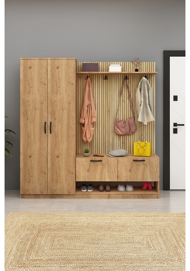 Lora Portmanto 2 Kapılı Vestiyer Ayakbılık Meşe Meşe