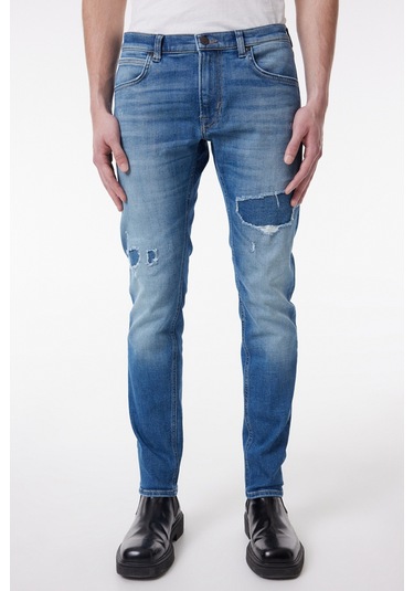 Lee Slim Fit Dar Kesim Normal Bel Taşlamalı Mavi Esnek Luke Jean Denim Kot Pantolon L71911858 Gri Melanj