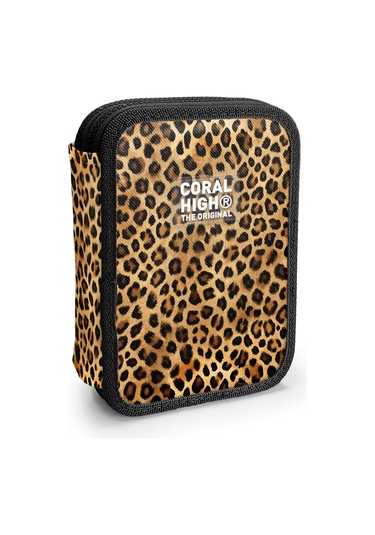 Coral High Kahverengi Leopar Desenli Çift Katlı Kalem Çanta 11147 Kahverengi - Siyah