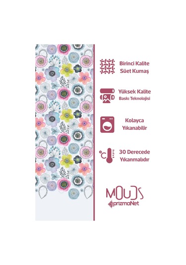 Su Çiçeği Desenli Süet Oturma Odası Salon Fon Perde Baskılı Ekstrafor Büzgü Tek Kanat Prd-1104 Çok Renkli