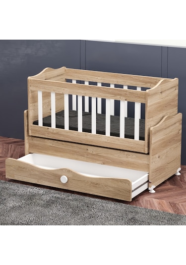 Garaj Home İnci Çekmeceli Anne Yanı Beşik + Yatak - Meşe Beyaz