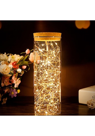 Bej 10m 5m 3m 2m Bakır Tel Led Tinsel Garland Akülü Peri Led Dize İşıklar Tatil Noel Düğün Parti Dekor 3m Bej