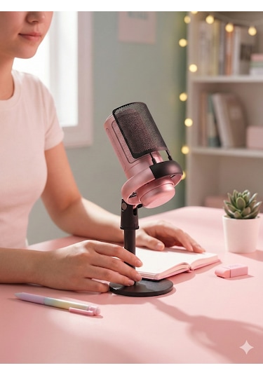 Nexora Rgb Usb Kondenser Masaüstü Mikrofon Karaoke Yayın Type-c Pembe