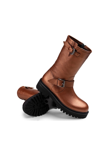 Deery Hakiki Deri Bakır Rengi Kadın Bot Bakır