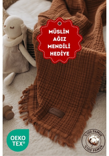 Zeypba % 100 Pamuk 4 Katlı Müslin Tarçın 110x110 CM Bebek & Çocuk İçin